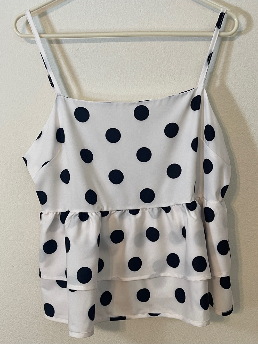 NWOT White Polka Dot Ruffle Cami Top
